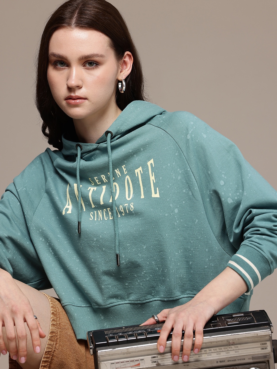 

The Roadster Life Co. Printed Hooded Pure Cotton Sweatshirt, Blue