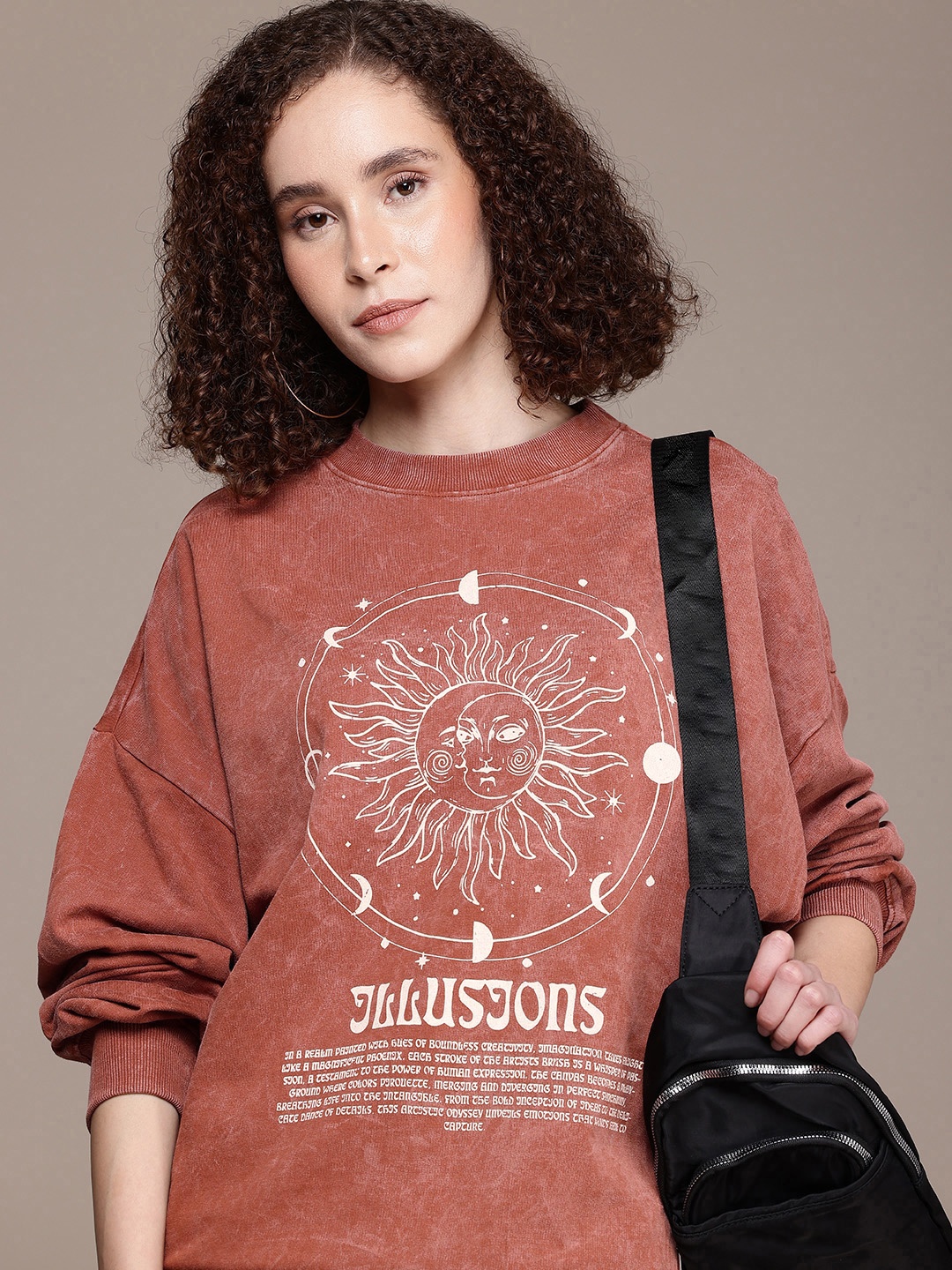 

The Roadster Life Co. Graphic Printed Pure Cotton Washed Effect Sweatshirt, Rust