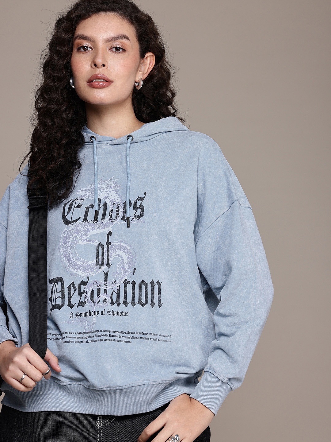 

The Roadster Life Co. Graphic Printed Hooded Pure Cotton Sweatshirt, Blue