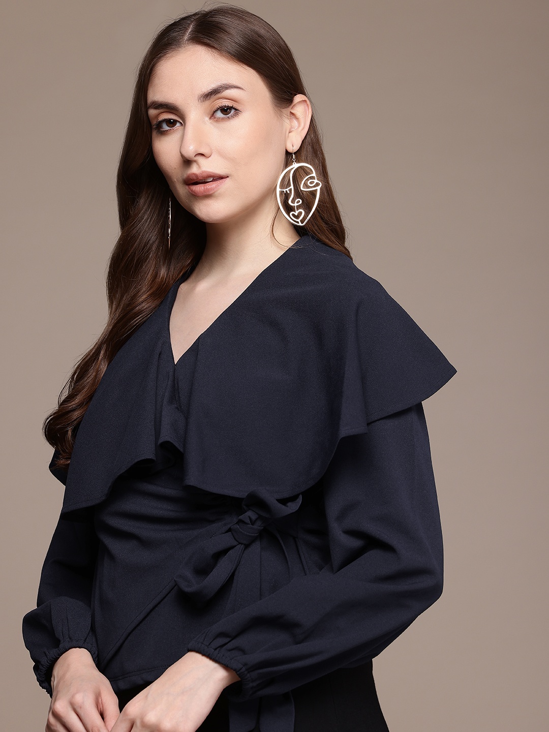 

French Connection V-Neck Wrap Top, Navy blue