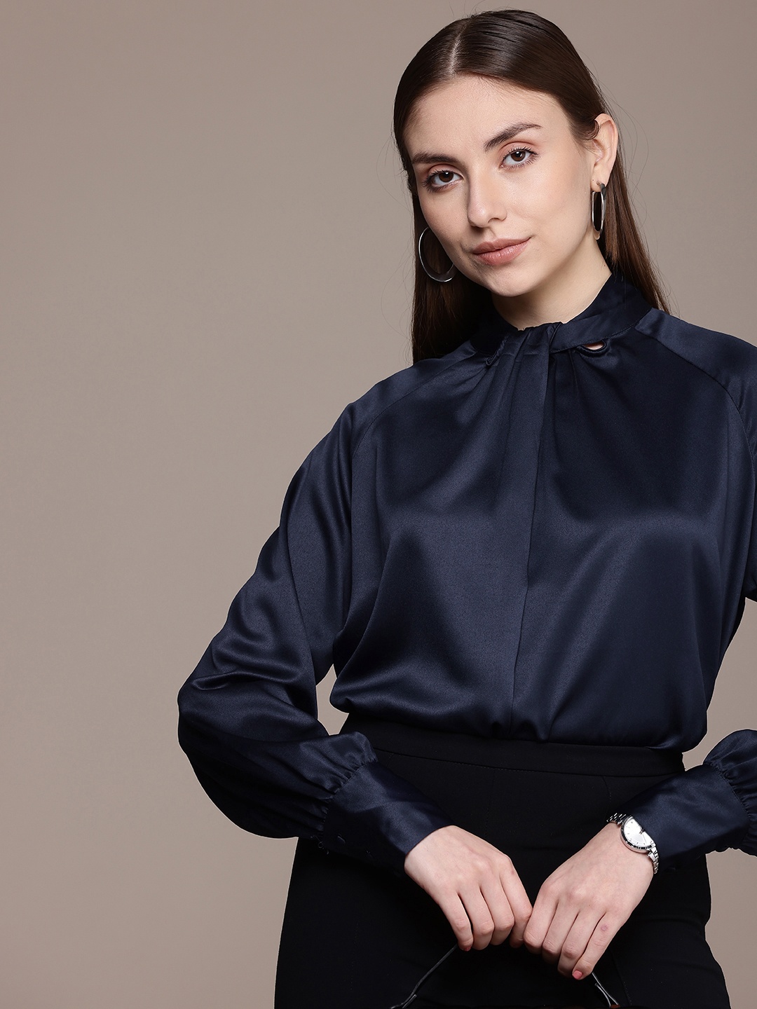 

French Connection Twisted Neck Regular Top, Navy blue