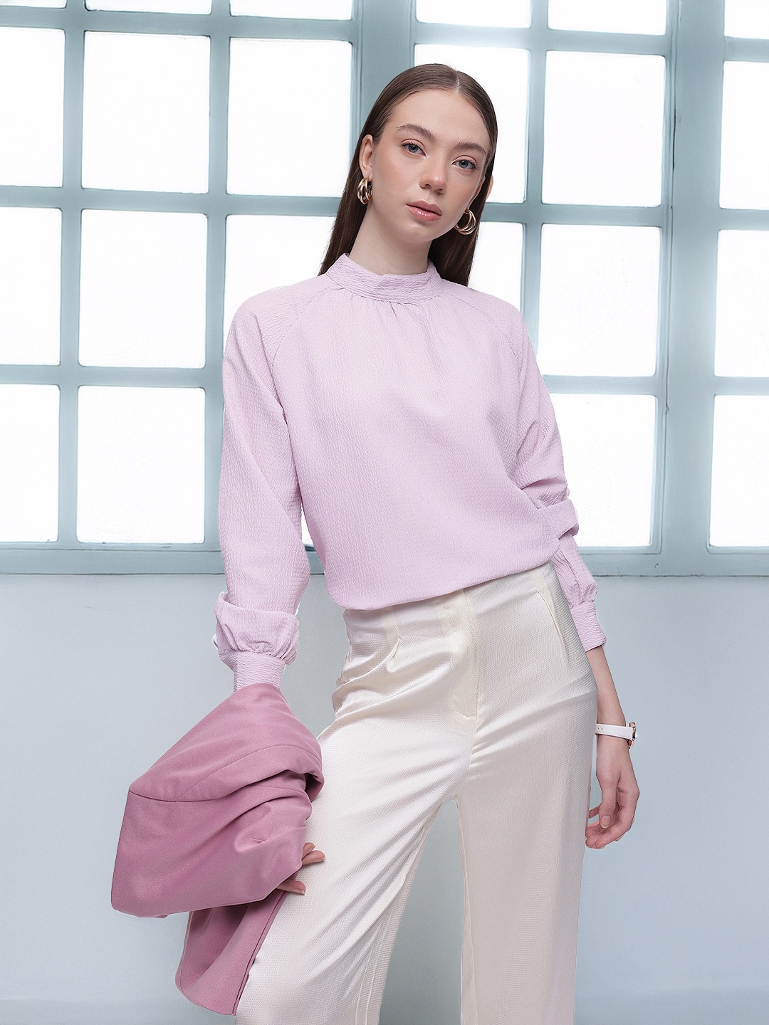

French Connection Raglan Sleeves Seersucker Top, Lavender