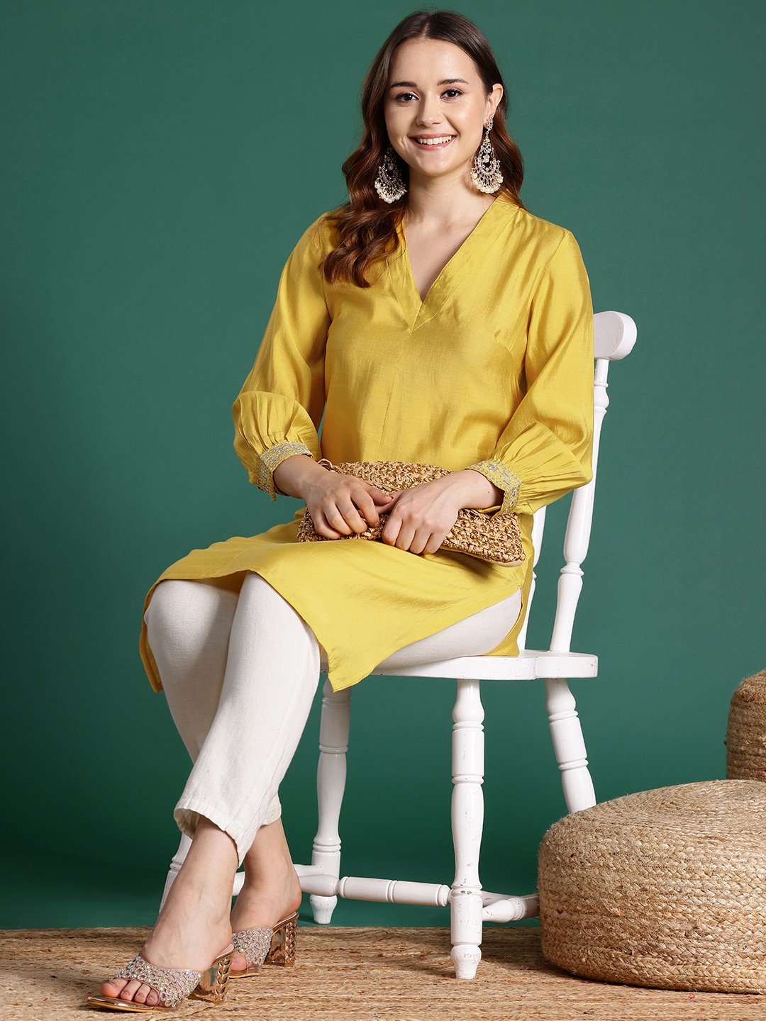 

Sangria Sequin Detail Straight Kurta, Mustard