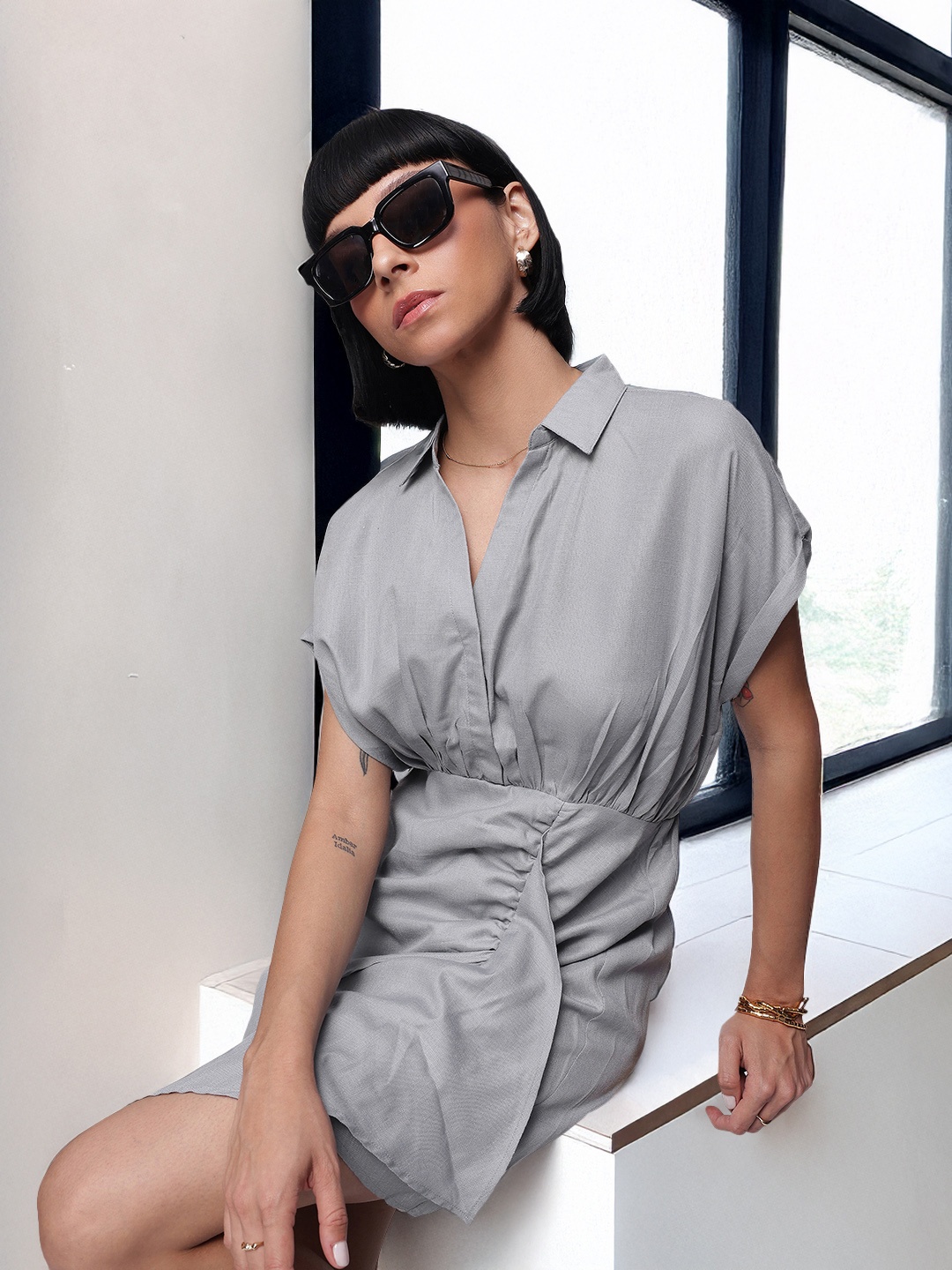 

French Connection A-Line Tulip Hem Mini Dress, Grey