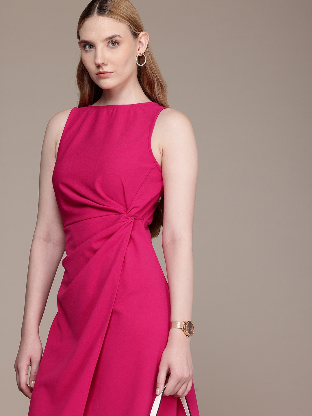 

French Connection Boat Neck Sleeveless A-Line Dress, Pink