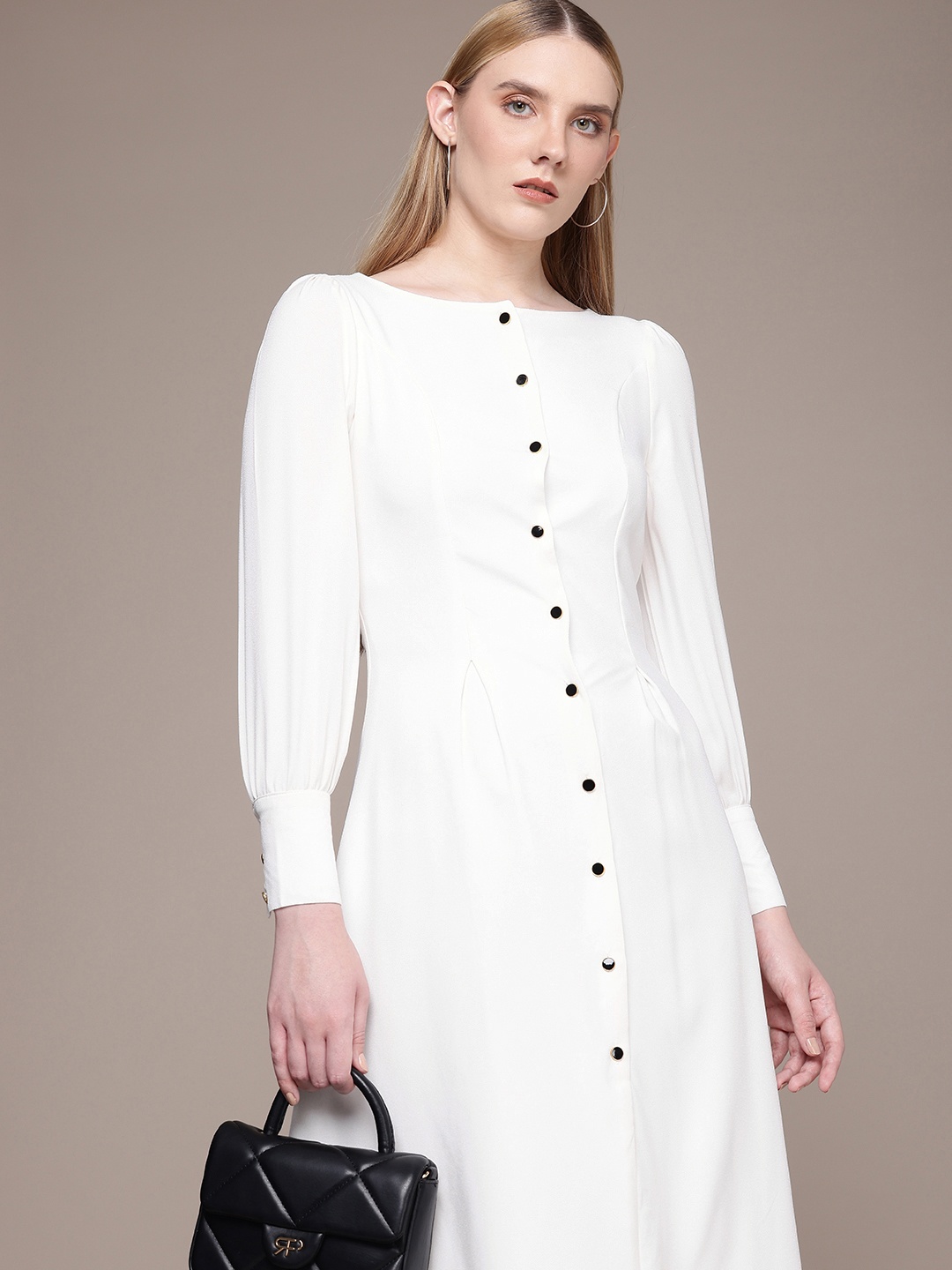 

French Connection Shirt Style Boat Neck Midi Dress, White