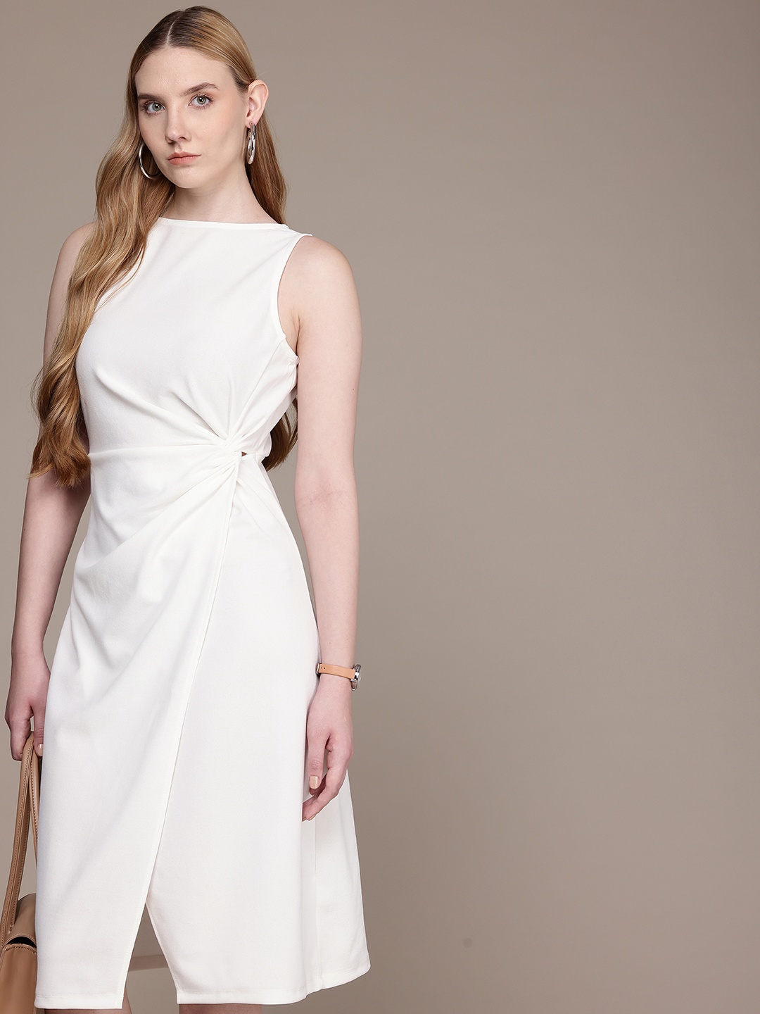 

French Connection Boat Neck Sleeveless A-Line Dress, White