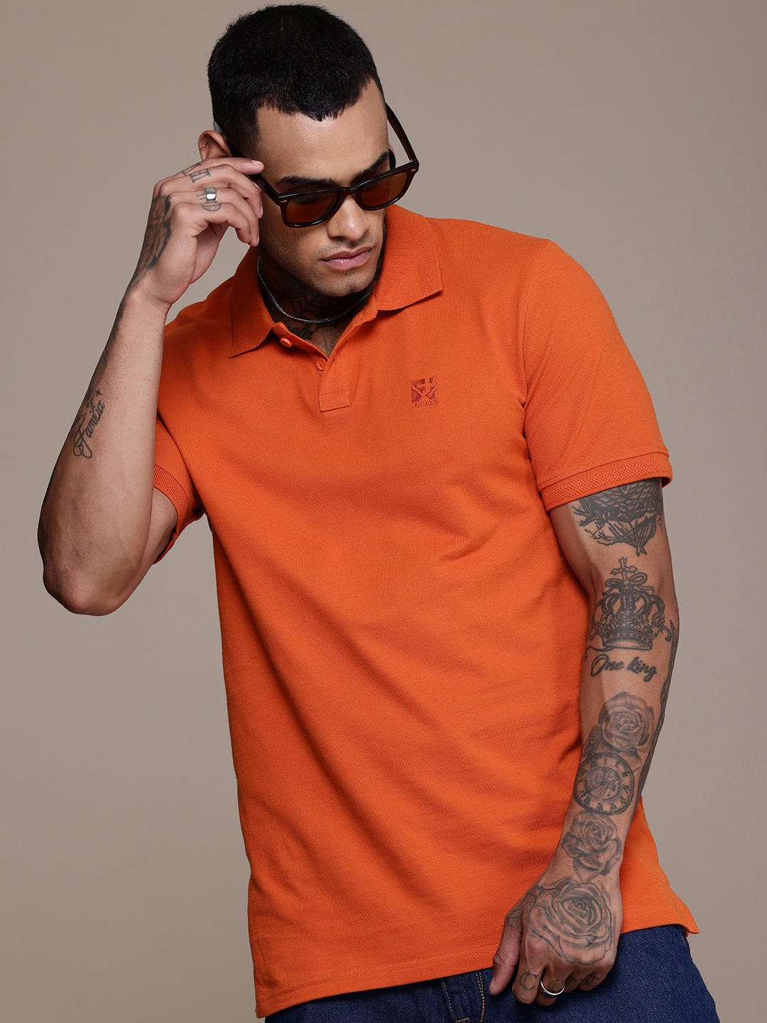 

WROGN Pure Cotton Polo Collar Casual T-shirt, Orange