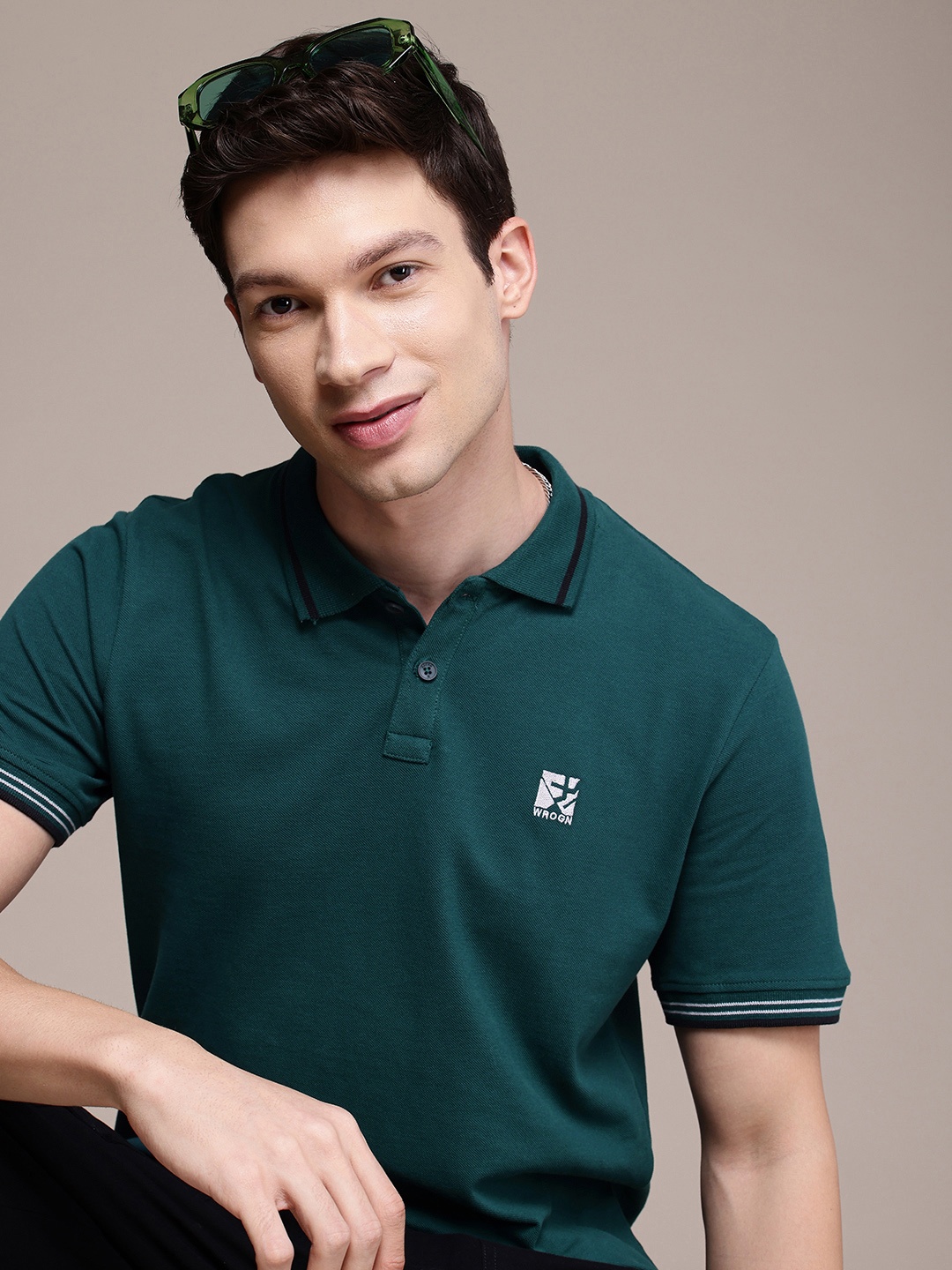 

WROGN Polo Collar Pure Cotton T-shirt, Green