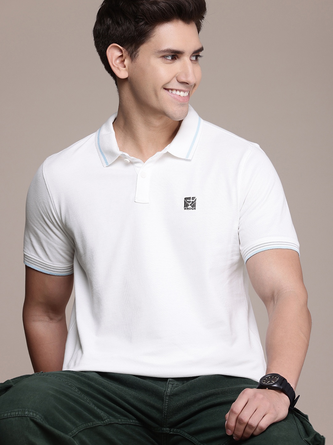 

WROGN Polo Collar Pure Cotton T-shirt, White