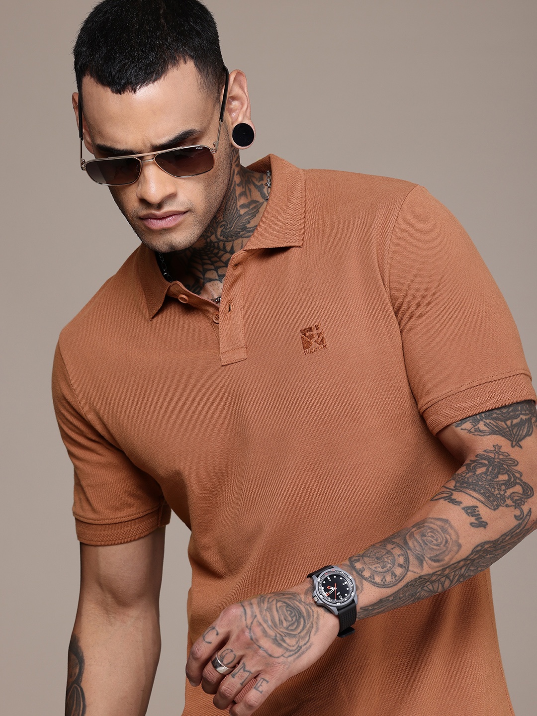 

WROGN Polo Collar Pure Cotton T-shirt, Brown