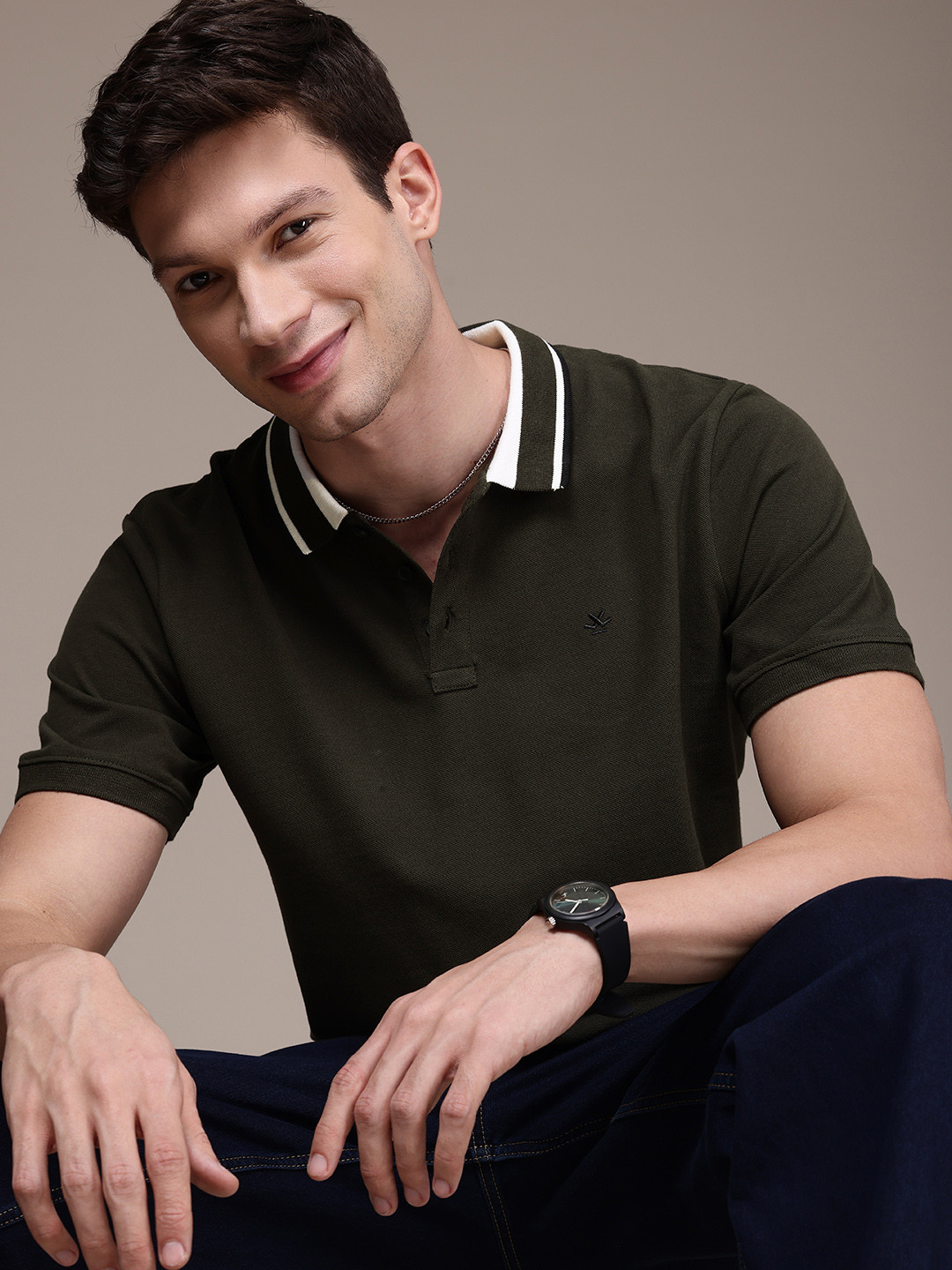 

WROGN Polo Collar Pure Cotton T-shirt, Olive