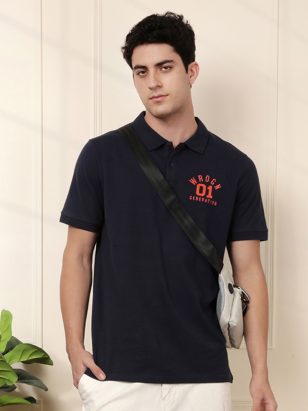 

WROGN Polo Collar Pure Cotton T-shirt, Navy blue
