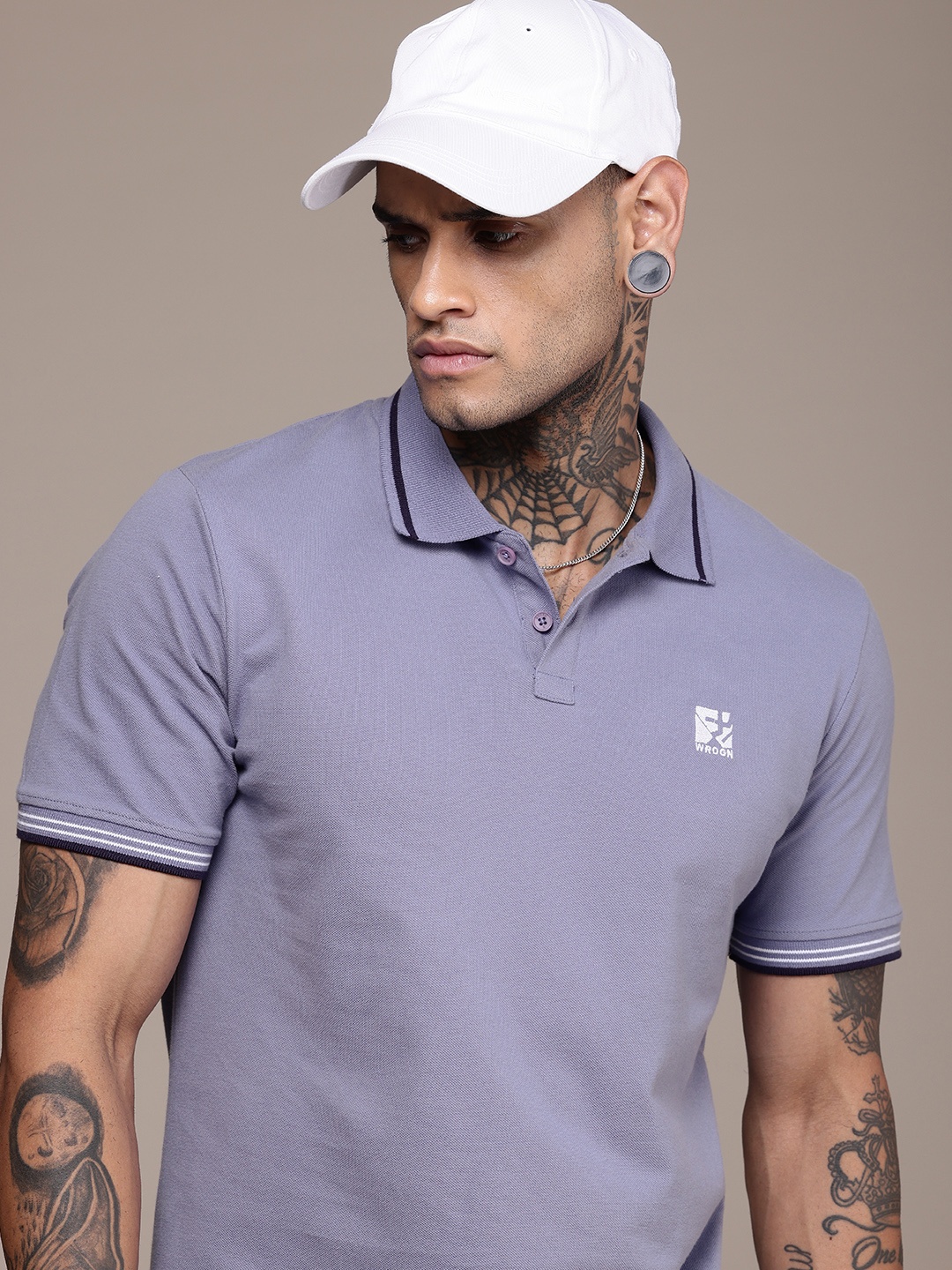 

WROGN Polo Collar Pure Cotton T-shirt, Lavender