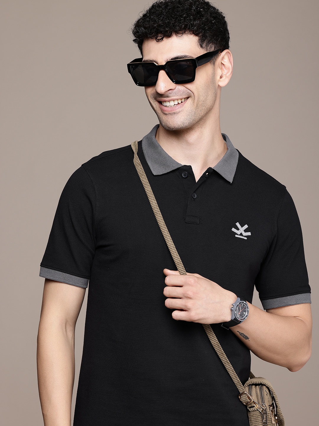 WROGN Polo Collar Pure Cotton T-shirt, Black
