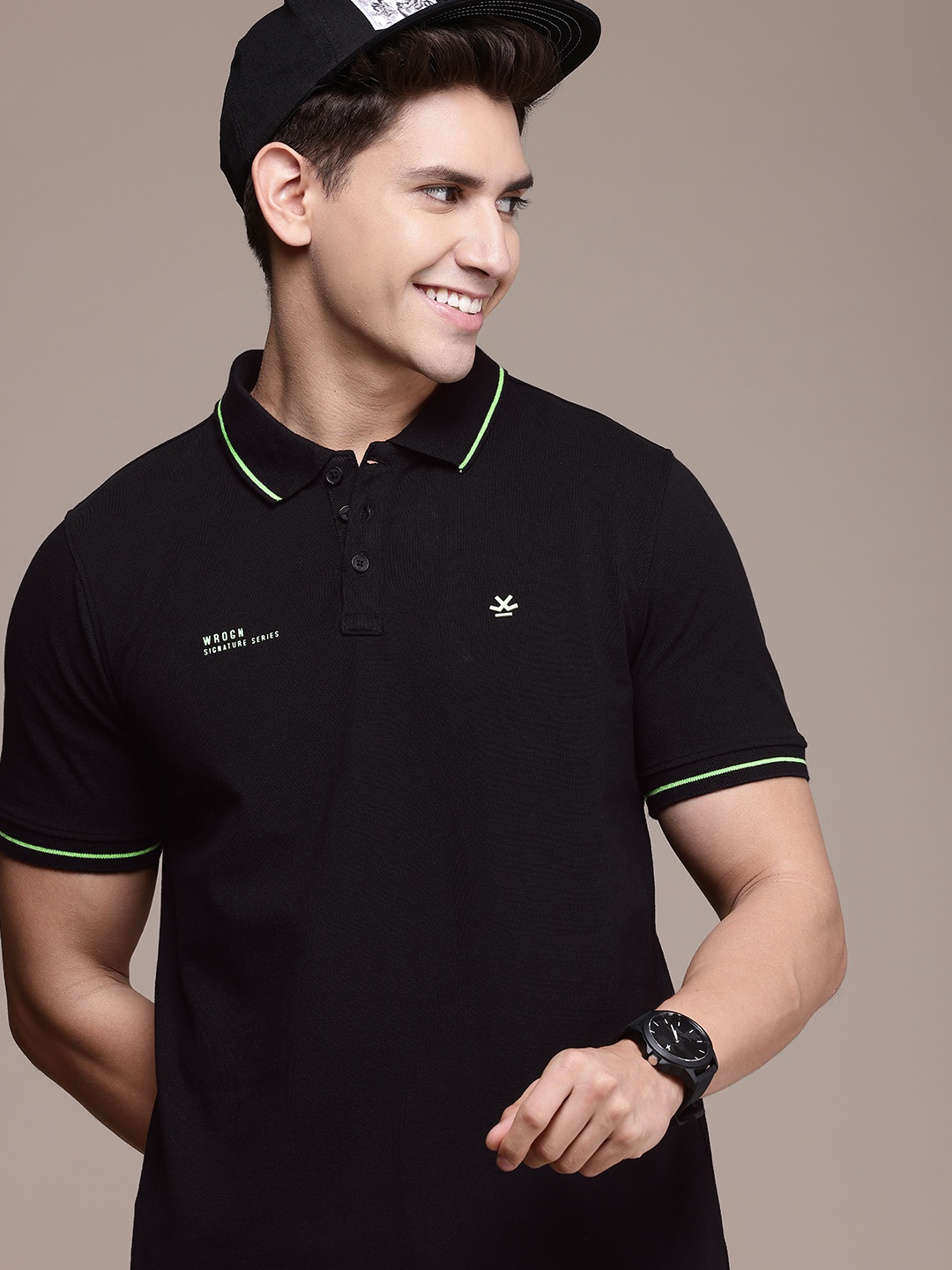 

WROGN Polo Collar Pure Cotton T-shirt, Black