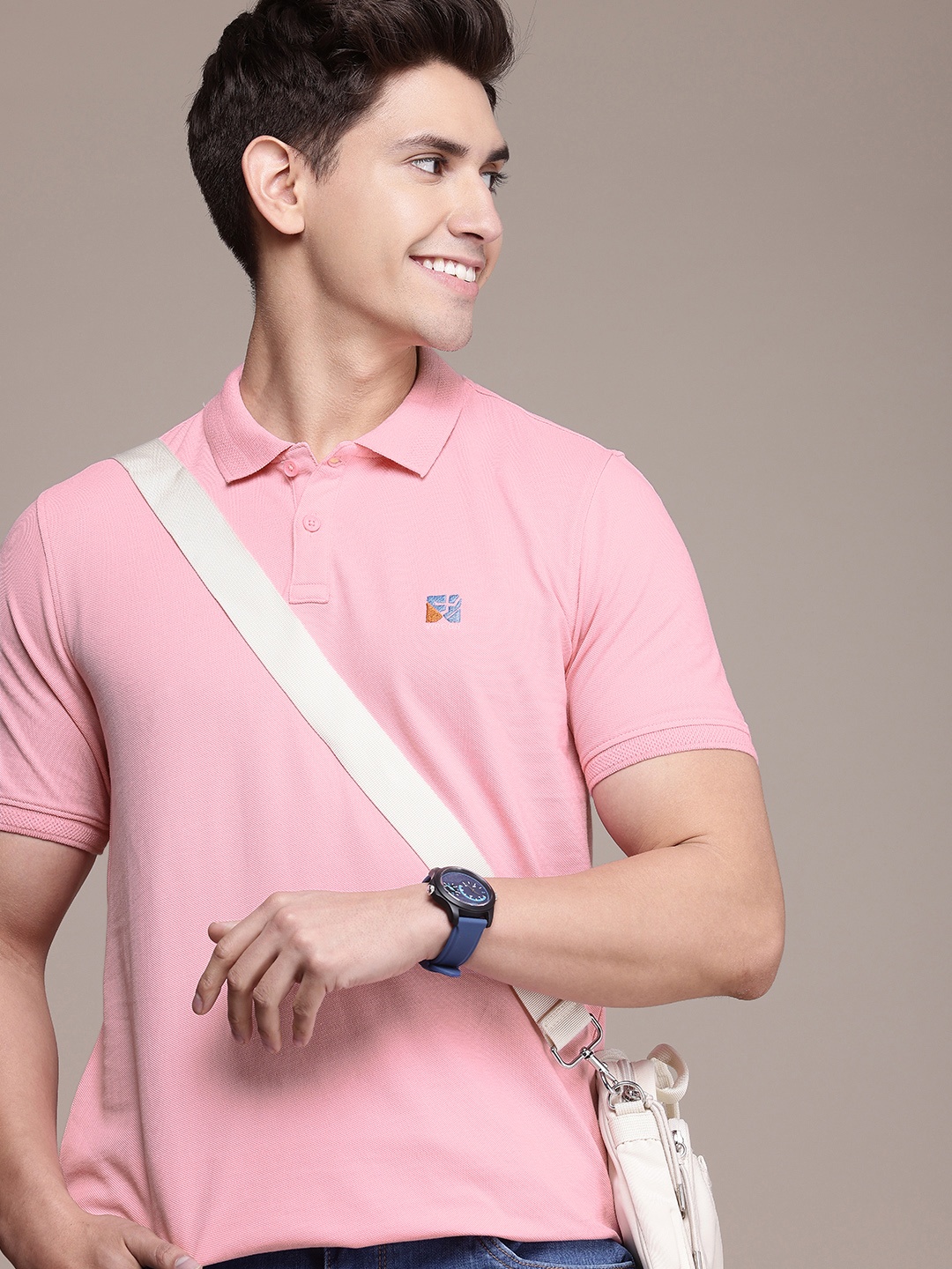 

WROGN Polo Collar Pure Cotton T-shirt, Pink