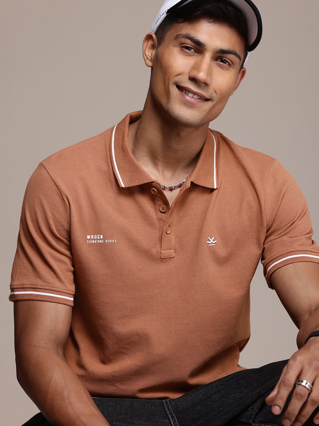 

WROGN Pure Cotton Polo Collar T-shirt, Brown