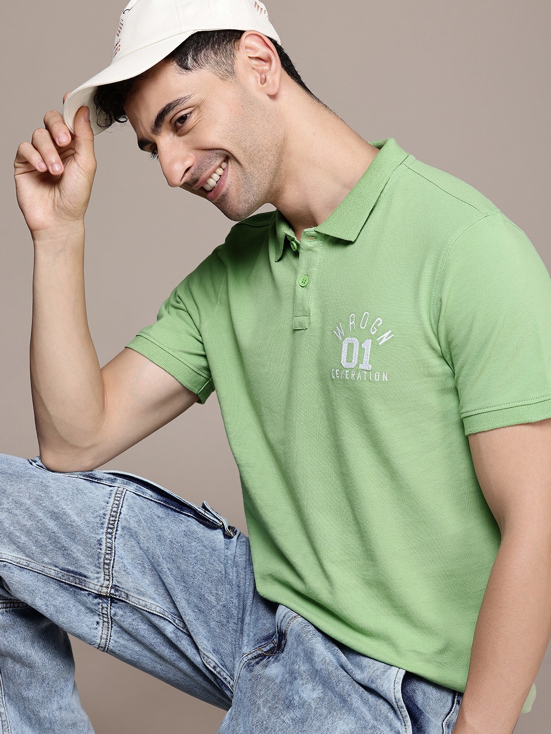 

WROGN Pure Cotton Polo Collar T-shirt, Green