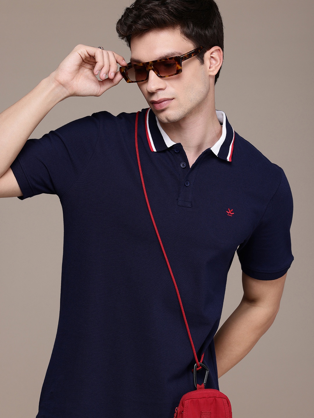 

WROGN Pure Cotton Polo Collar Casual T-shirt, Navy blue