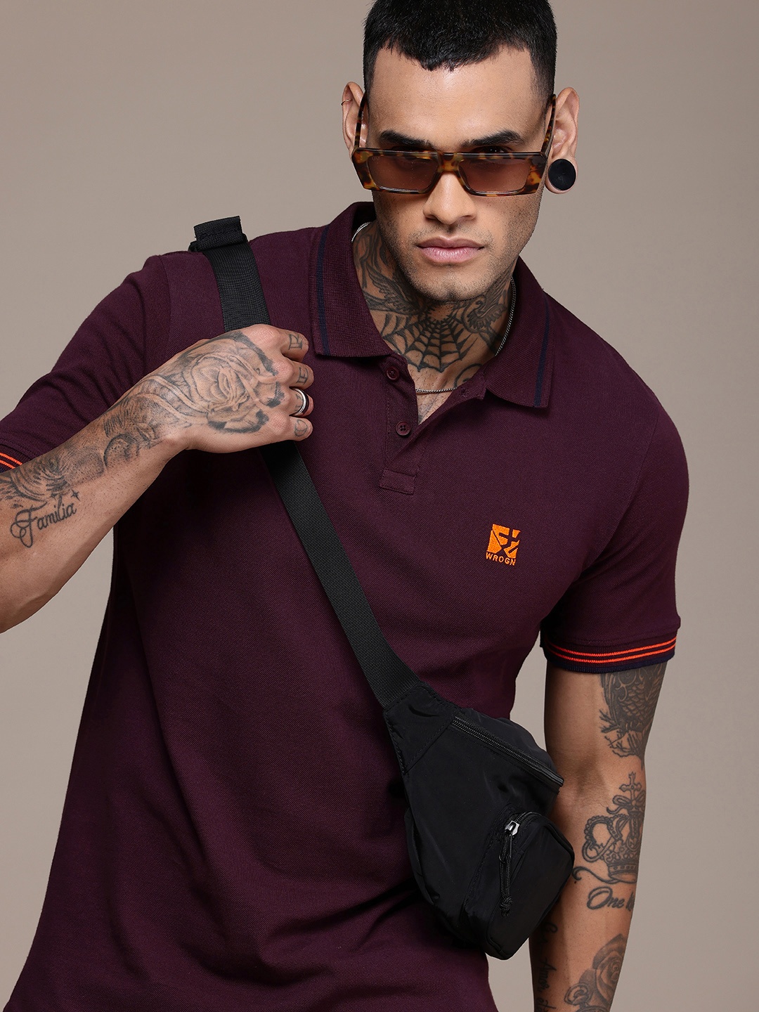 

WROGN Pure Cotton Polo Collar Casual T-shirt, Burgundy