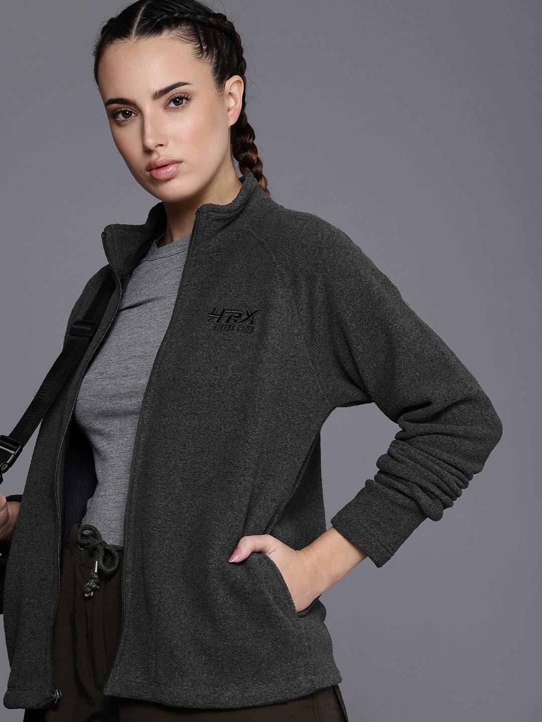 

HRX by Hrithik Roshan Open Front Fleece Sweatshirt, Grey