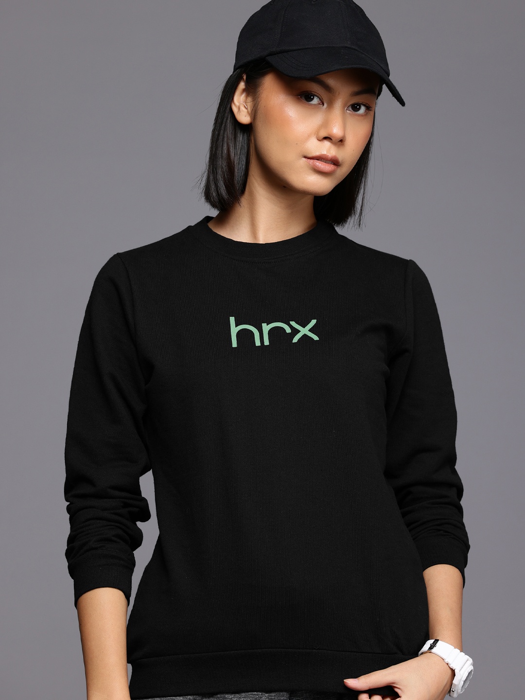 

HRX by Hrithik Roshan Brand-Logo Printed Sweatshirt, Black