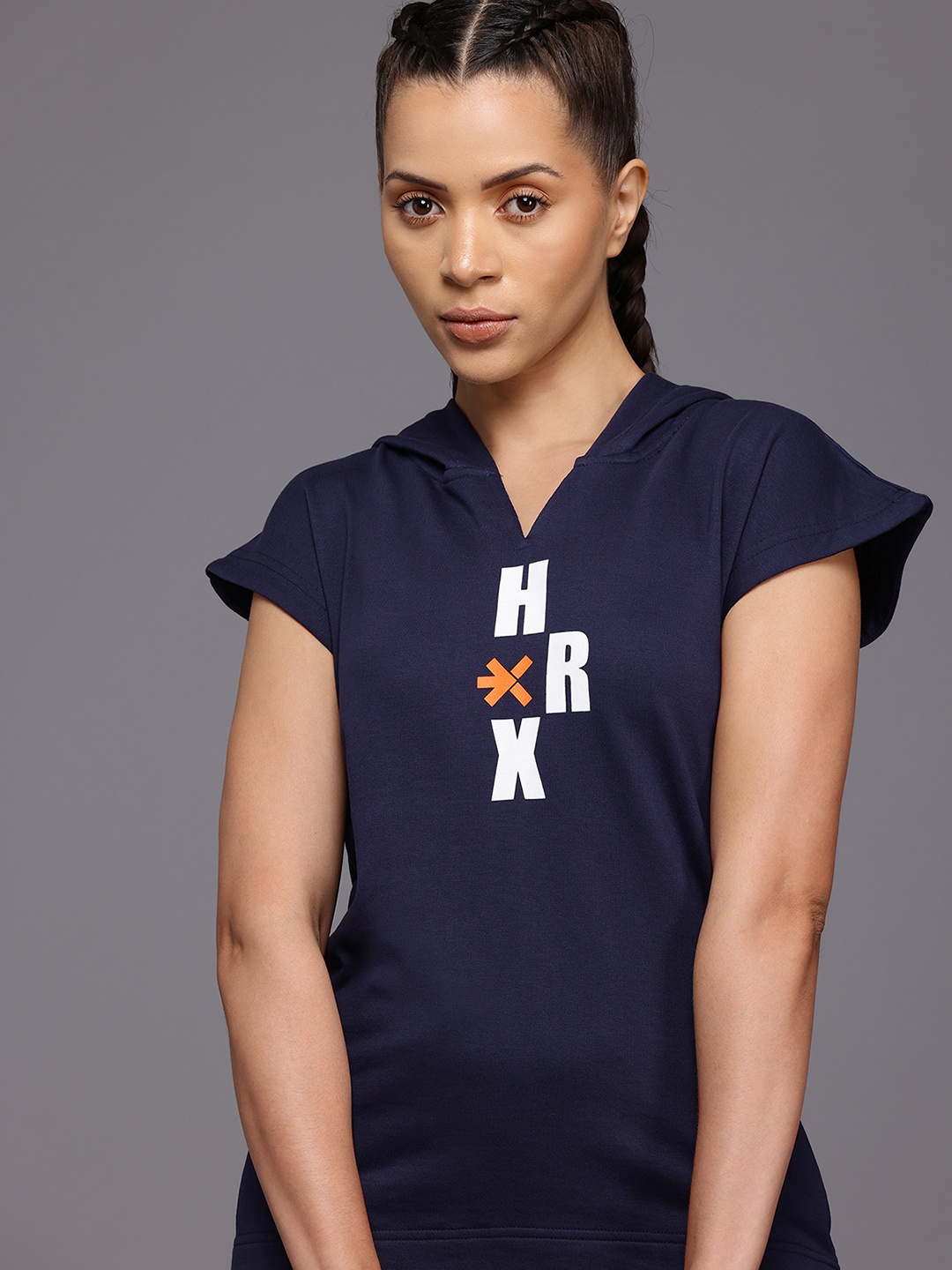 

HRX by Hrithik Roshan Printed Hooded Training Sweatshirt, Navy blue