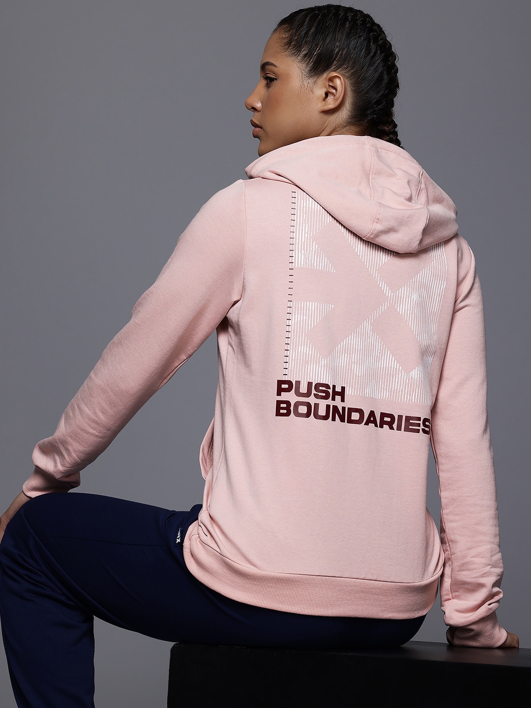 

HRX by Hrithik Roshan Typography Print Hooded Sweatshirt, Peach