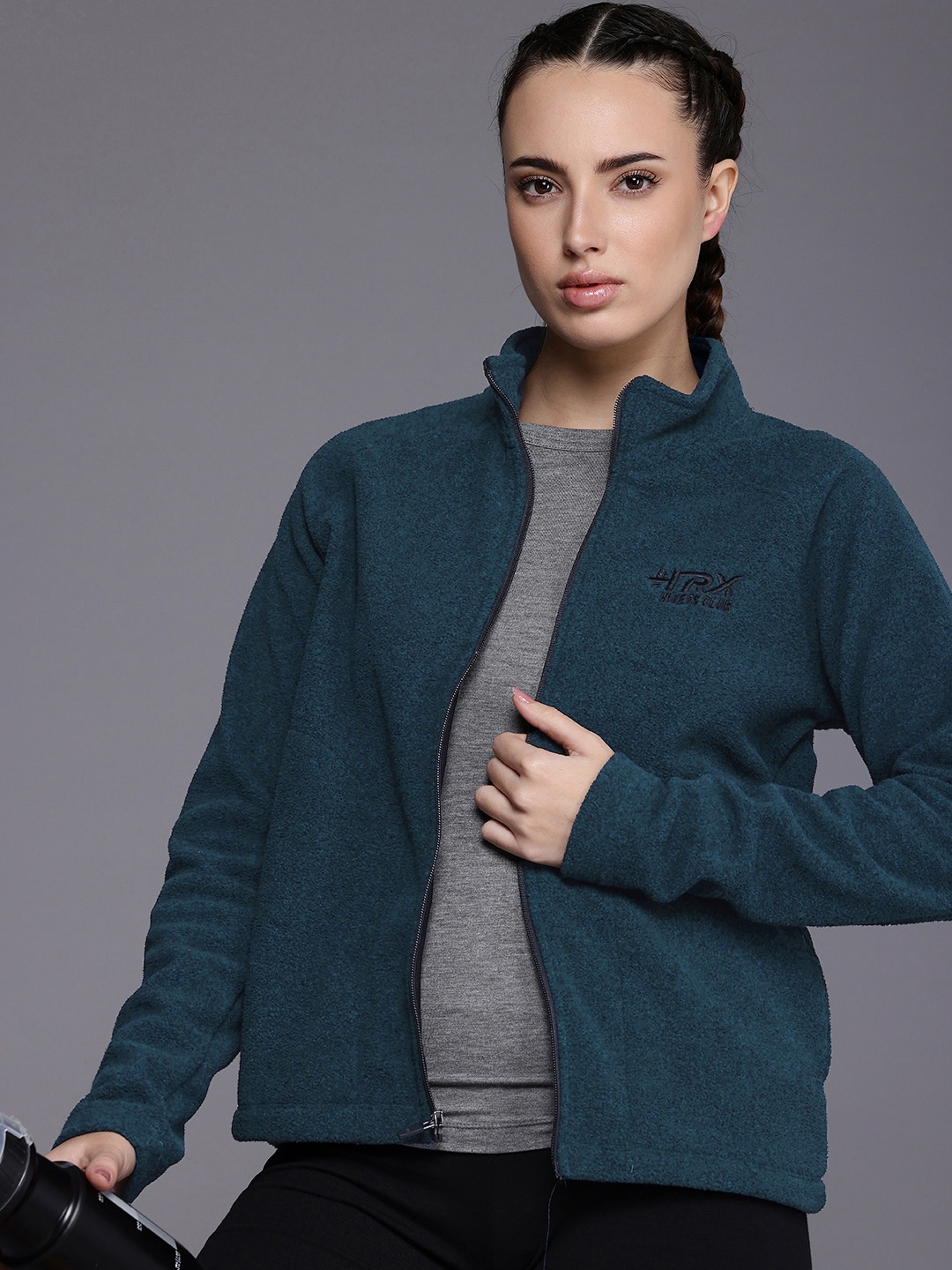 

HRX by Hrithik Roshan Open Front Fleece Sweatshirt, Teal