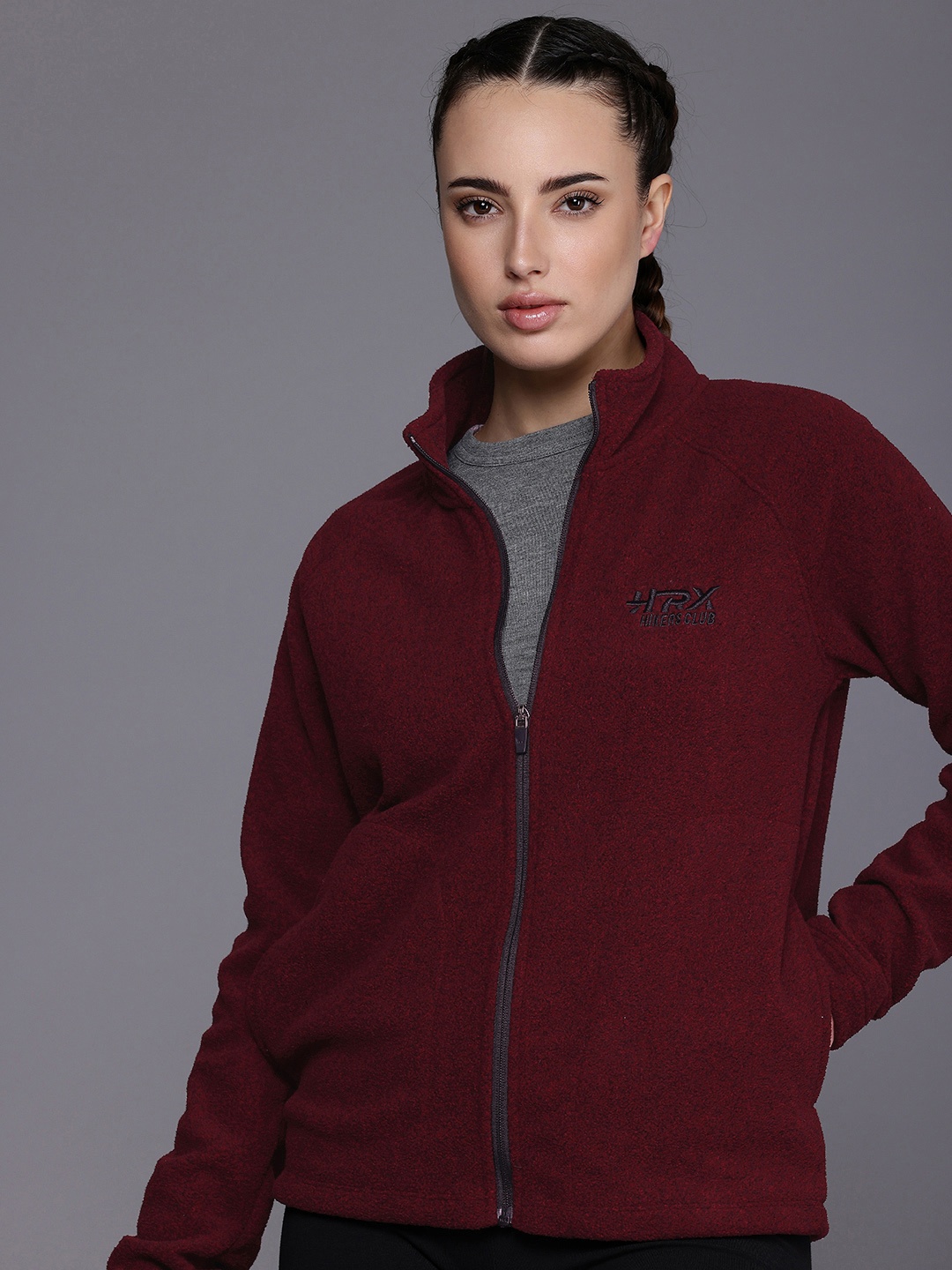 

HRX by Hrithik Roshan Open Front Fleece Sweatshirt, Maroon