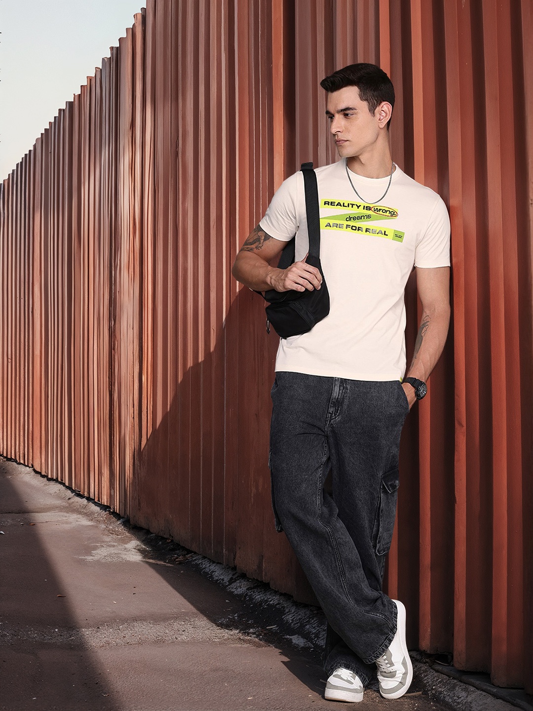 FCUK Typography Printed Pure Cotton T-shirt, Cream