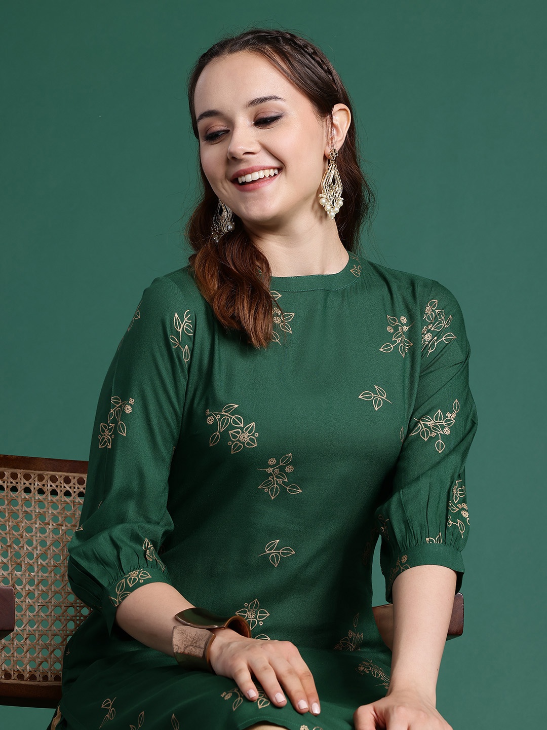

Sangria Floral Print Kurta, Green
