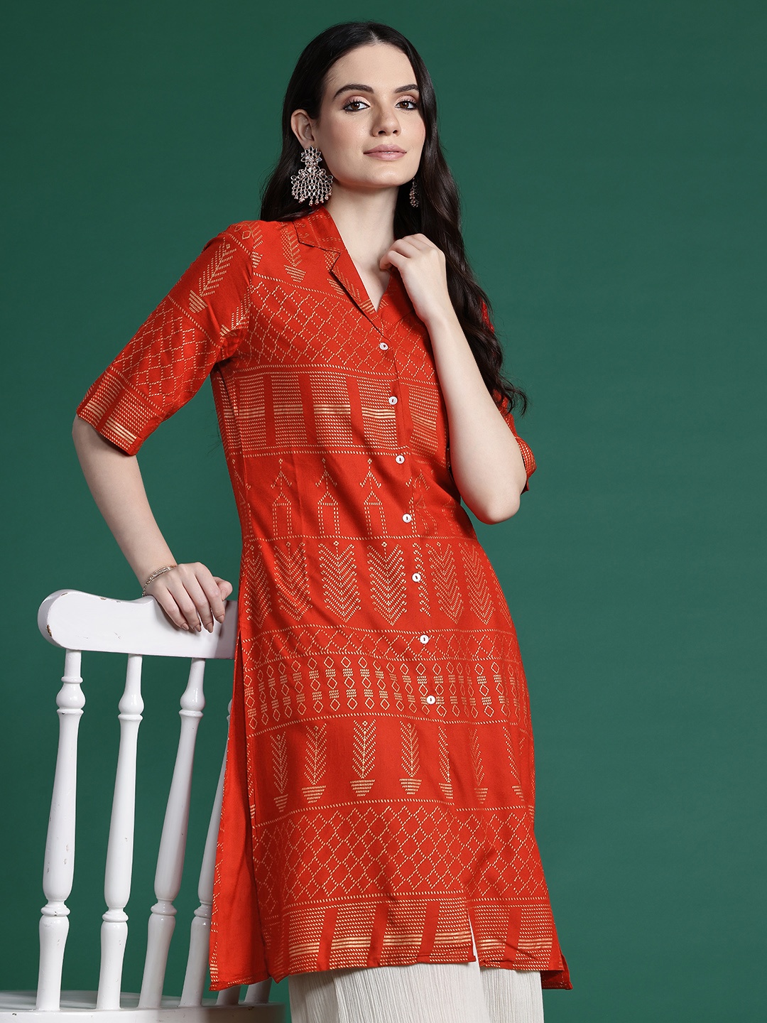 

Sangria Foil Print Kurta, Orange