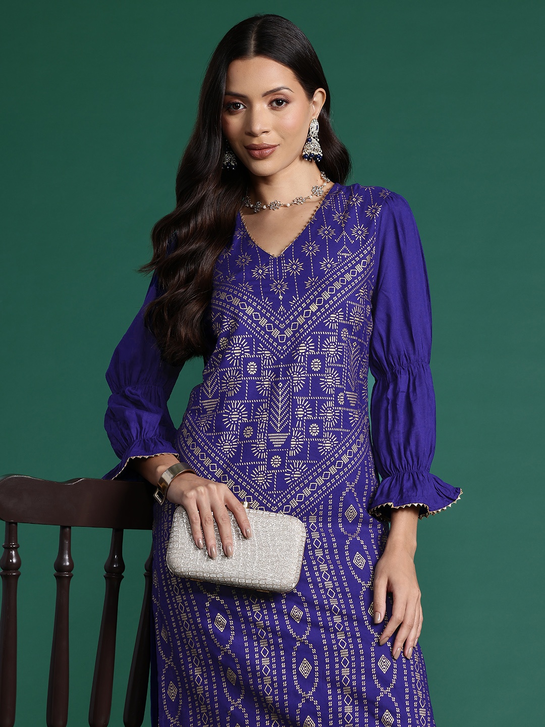 

Sangria Foil Print Gotta Patti Kurta, Purple