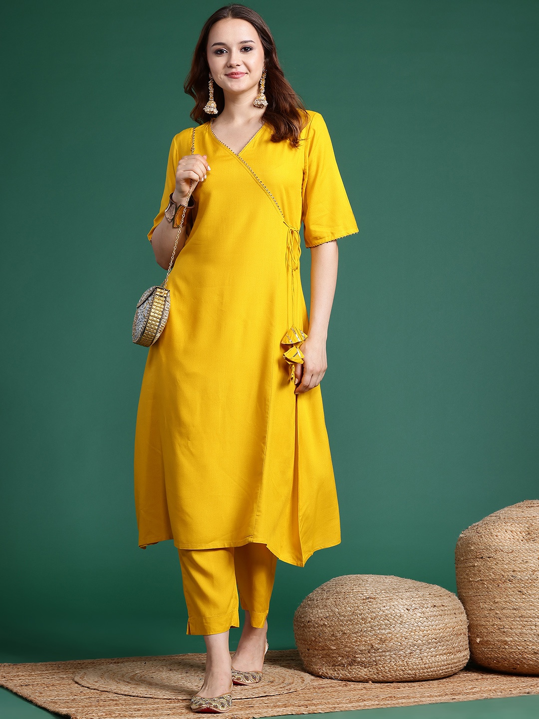 

Sangria Angrakha Kurta Set, Yellow