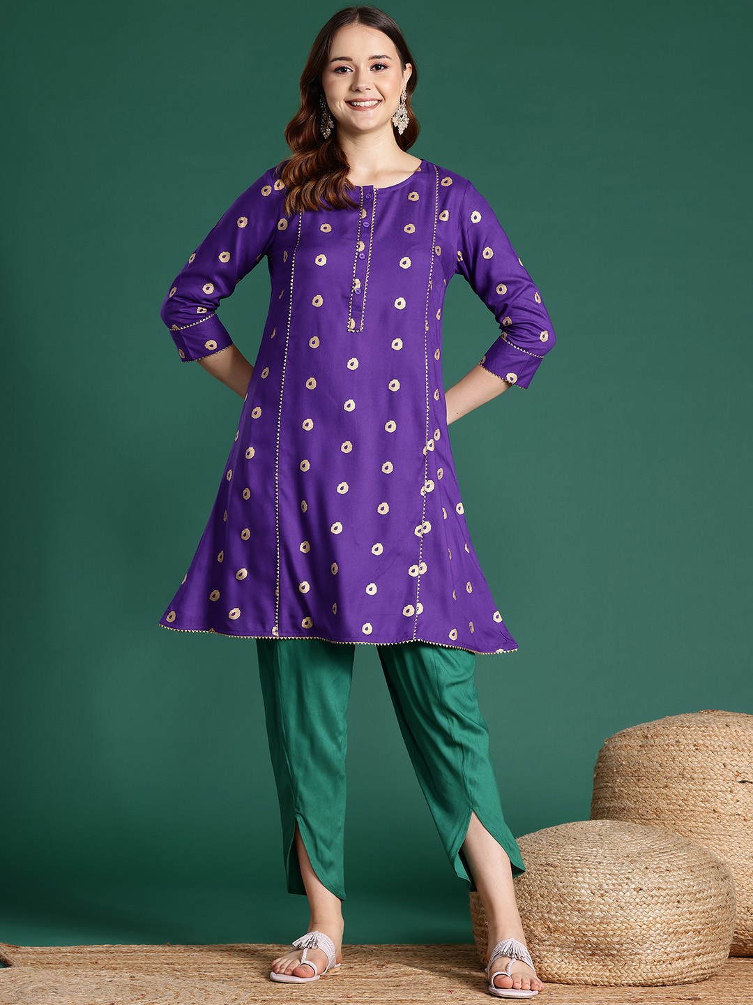 

Sangria Ethnic Motifs A-Line Kurta Set, Purple