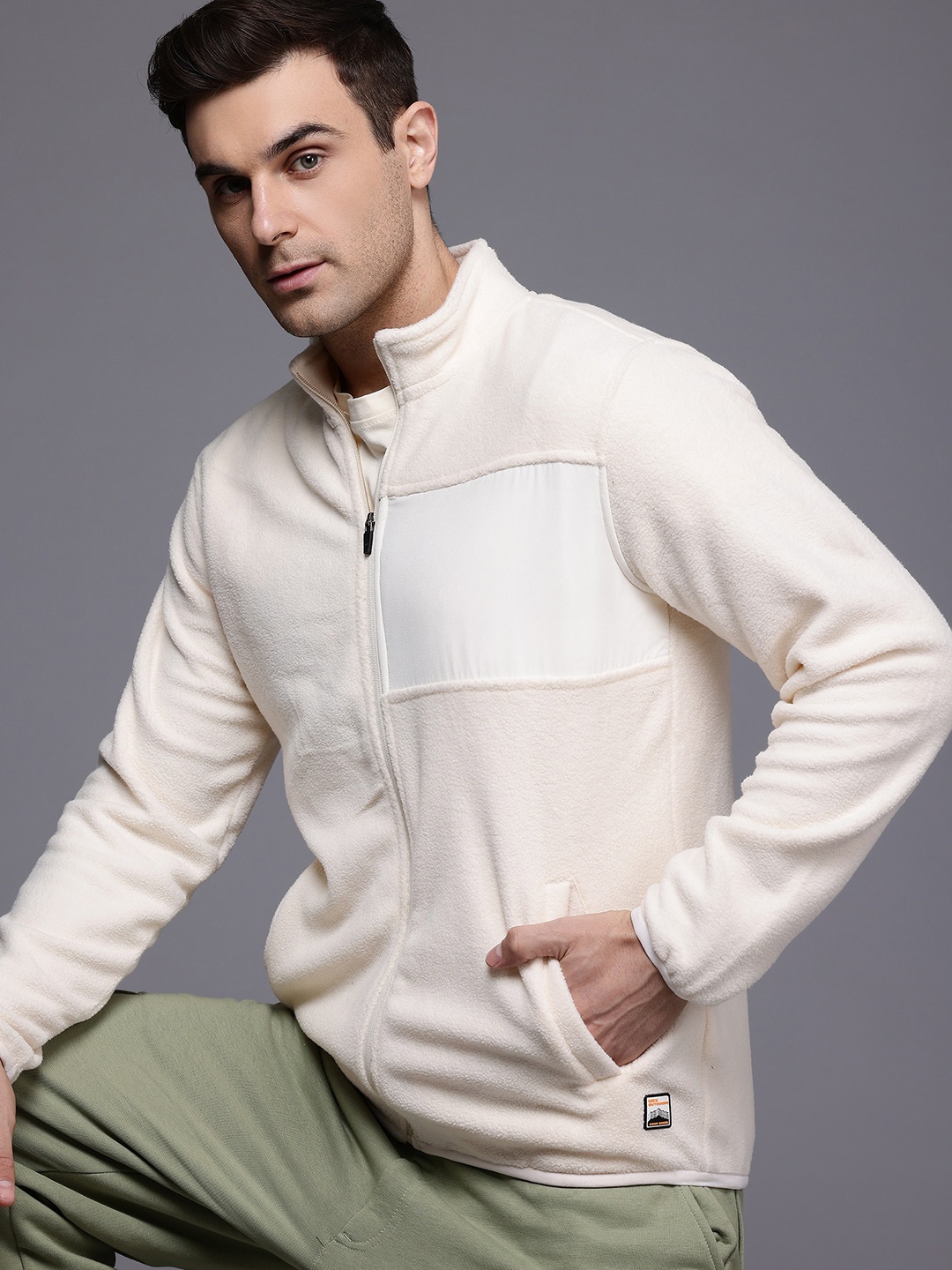 

HRX by Hrithik Roshan Fleece Front-Open Outdoor Sweatshirt, Off white