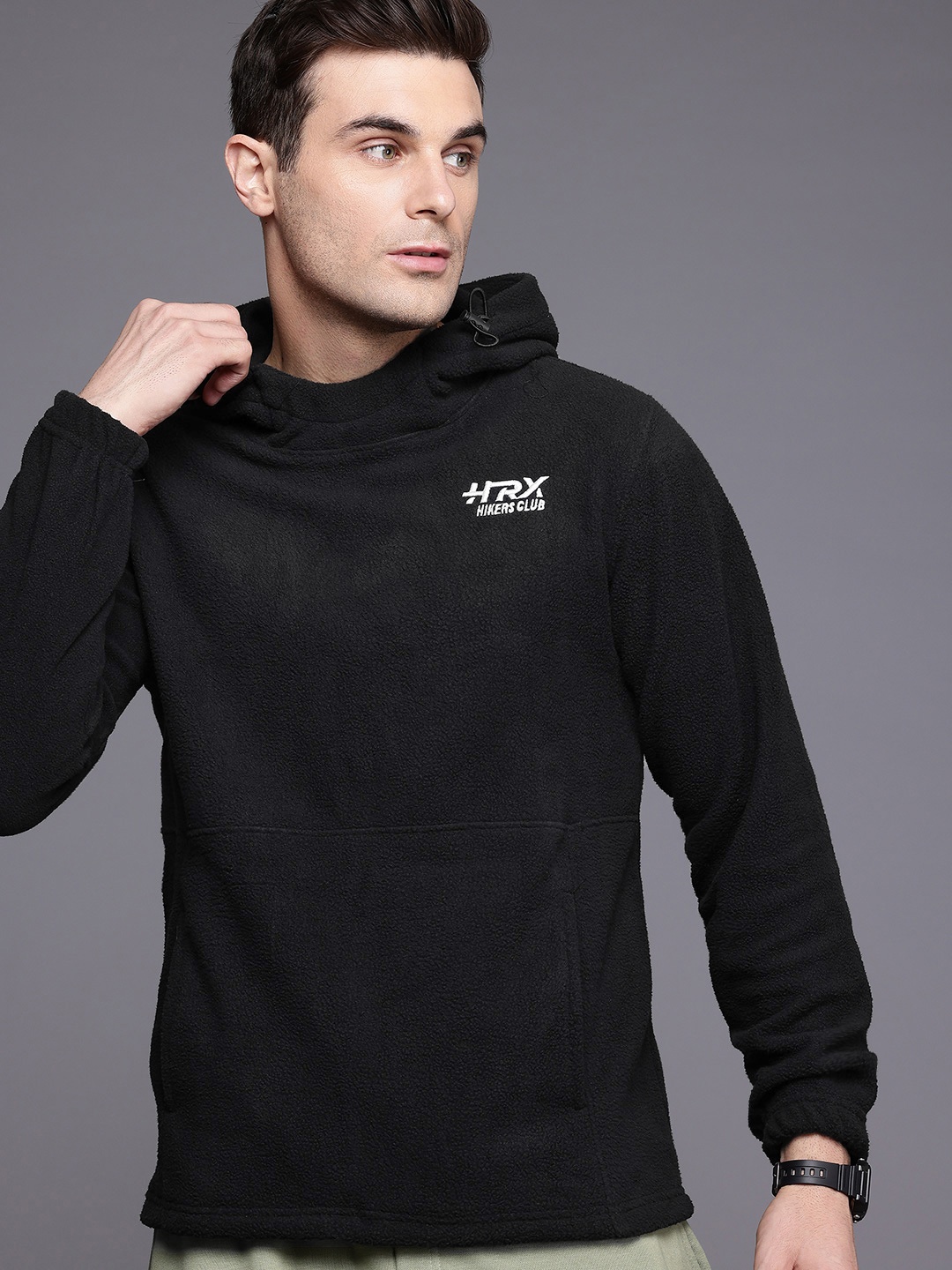 

HRX by Hrithik Roshan Fleece Hooded Outdoor Sweatshirt, Black