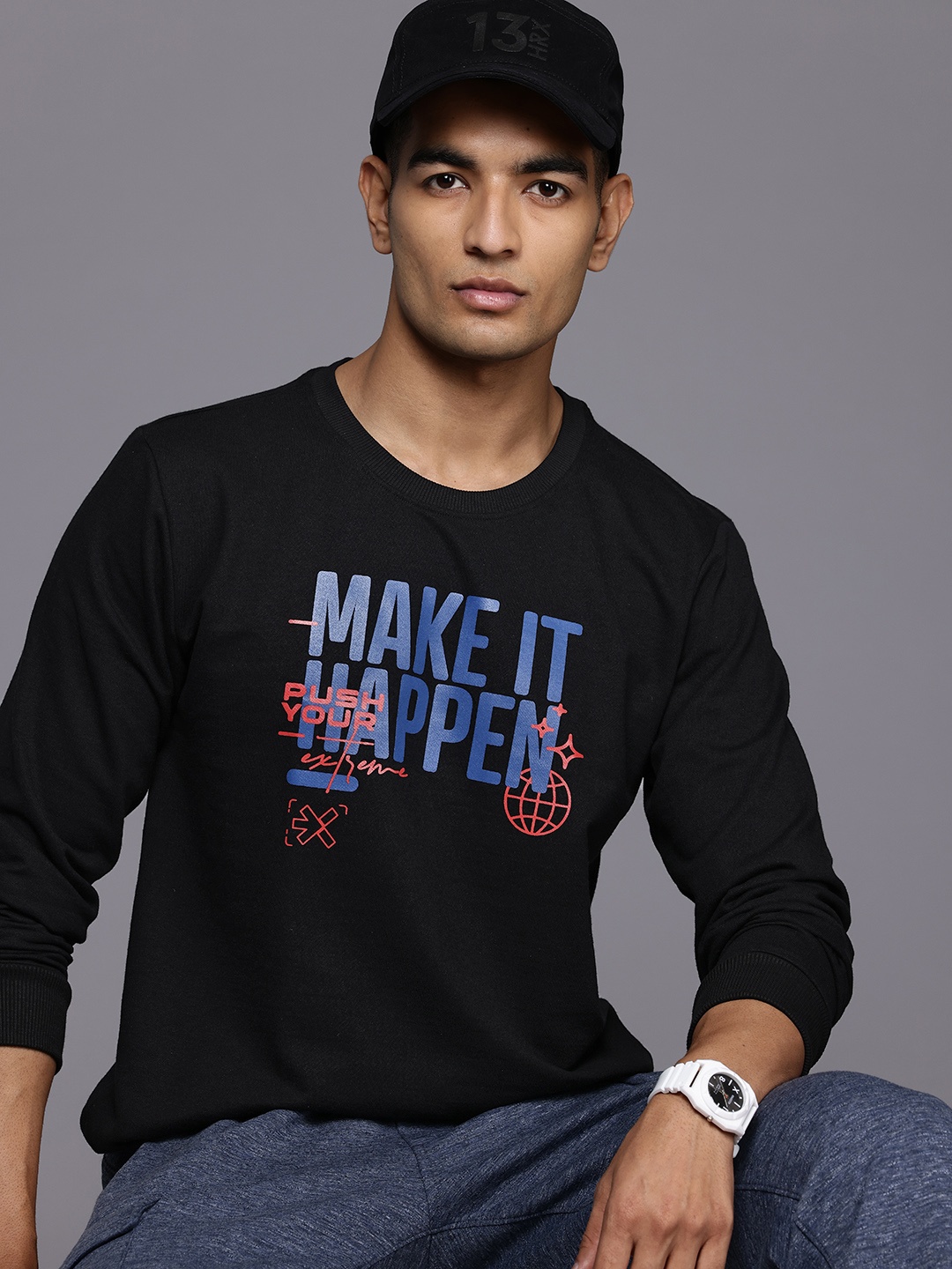 

HRX by Hrithik Roshan Printed Casual Sweatshirt, Black