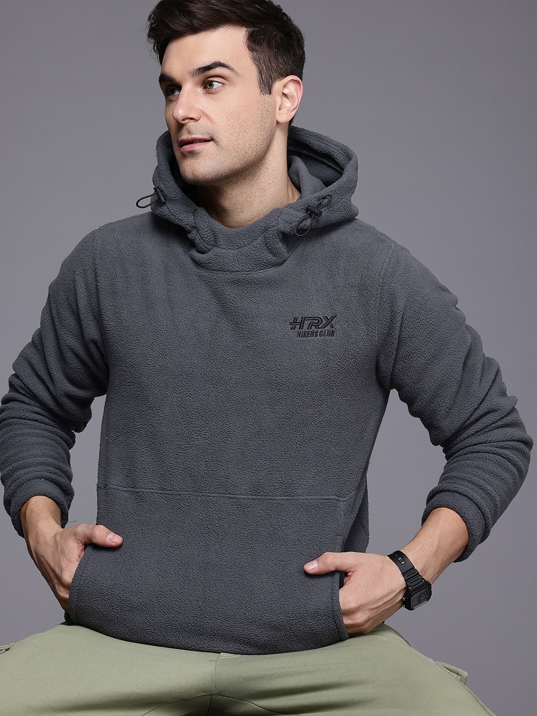 

HRX by Hrithik Roshan Fleece Hooded Outdoor Sweatshirt, Grey