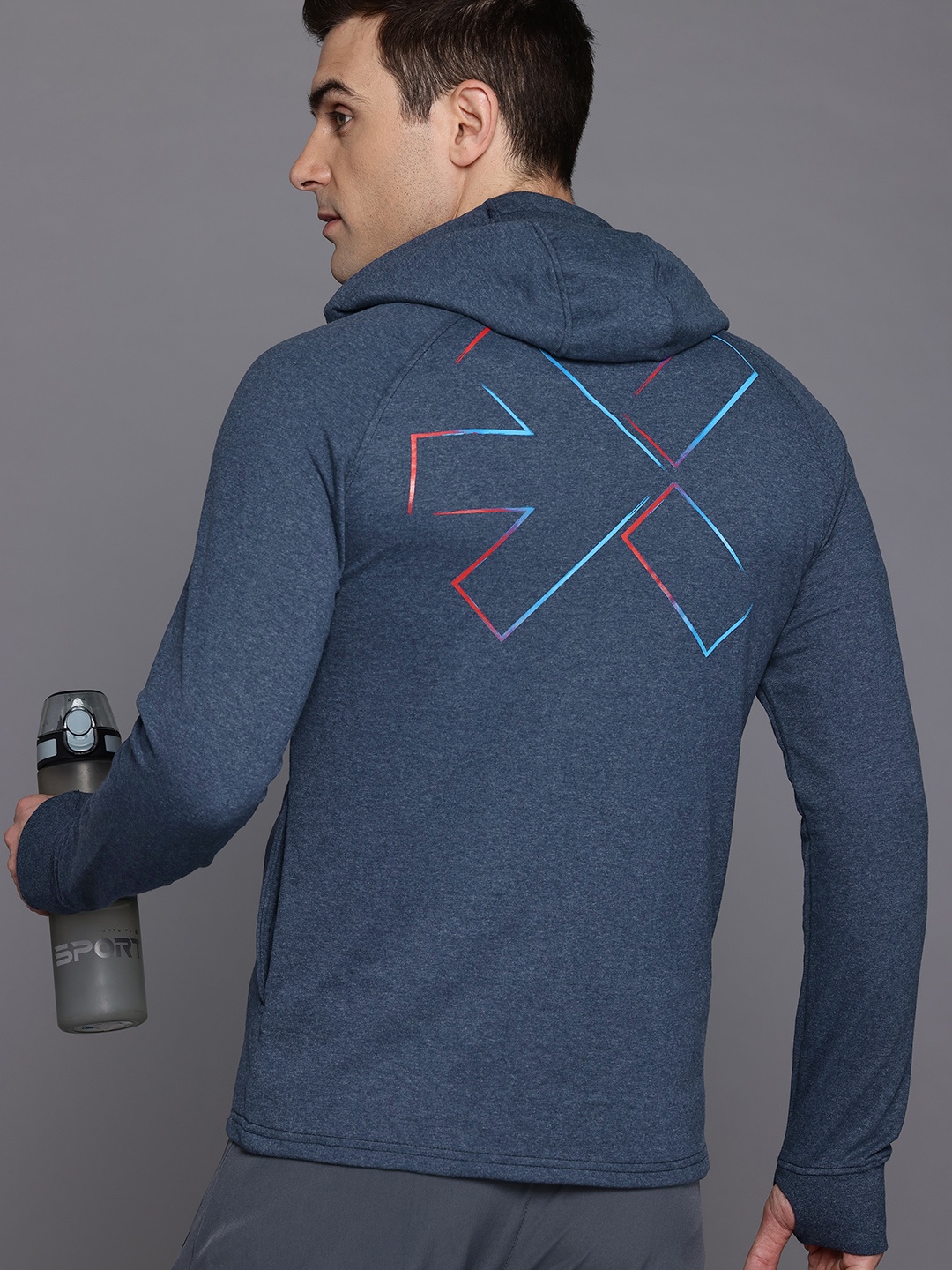 

HRX by Hrithik Roshan Printed Hooded Running Sweatshirt, Navy blue