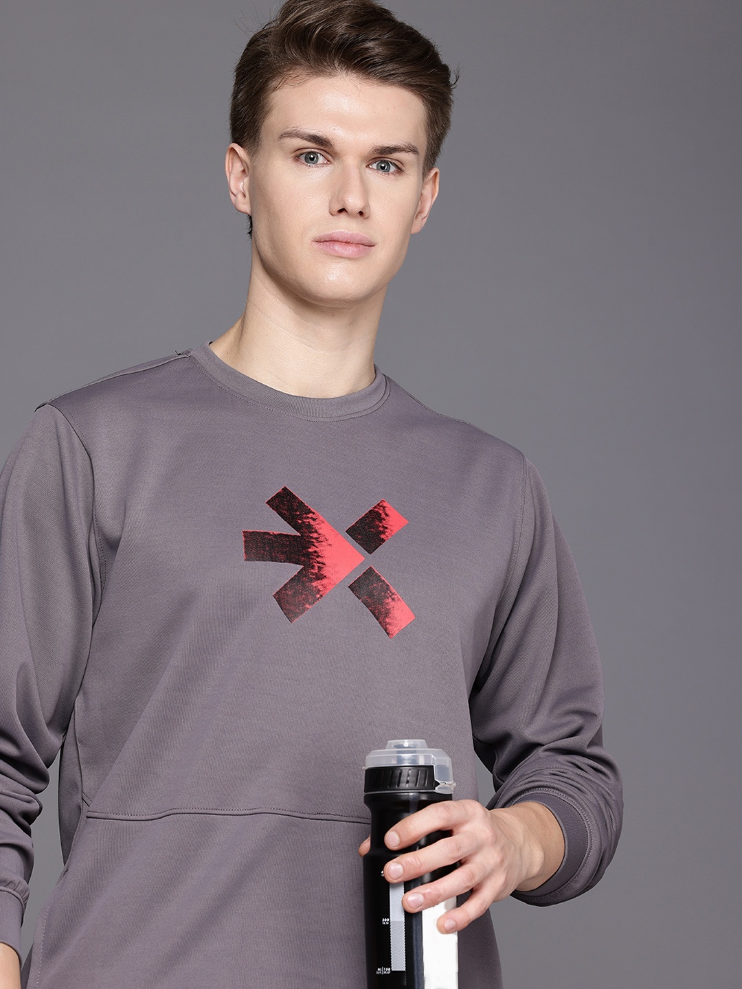 

HRX by Hrithik Roshan Brand Logo Printed Rapid Dry Training Sweatshirt, Grey