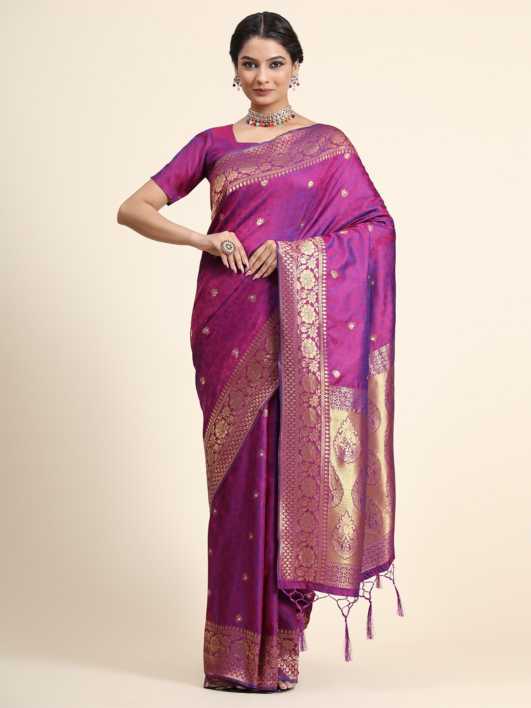 

ATIRA Woven Design Zari Art Silk Banarasi Saree, Purple