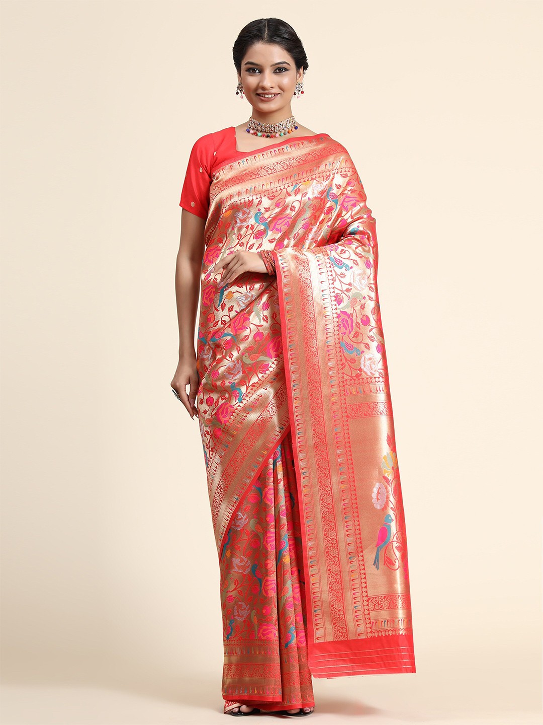 

ATIRA Woven Design Zari Art Silk Banarasi Saree, Red