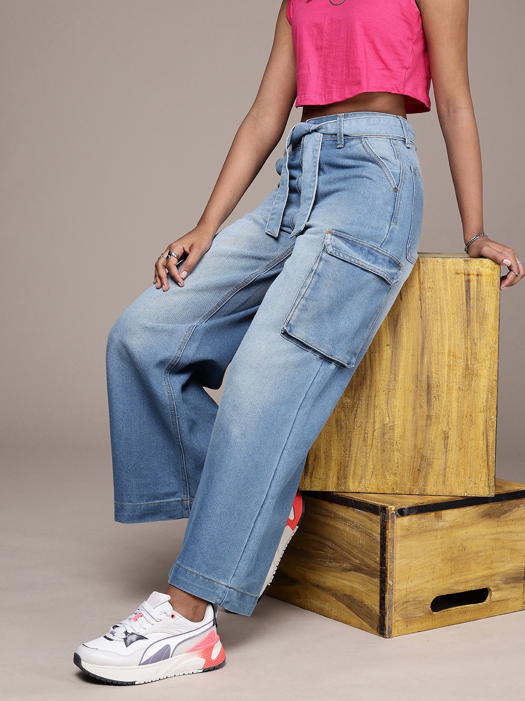 

The Roadster Life Co. Women High-Rise Wide Leg Heavy Fade Jeans, Blue