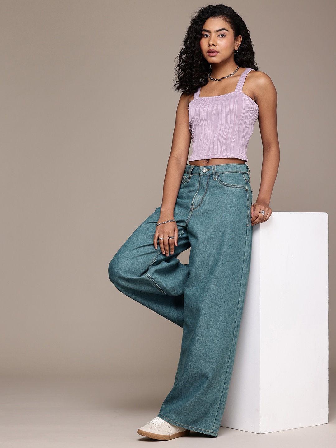 

The Roadster Life Co. Women Palazzo High-Rise Light Fade Jeans, Blue