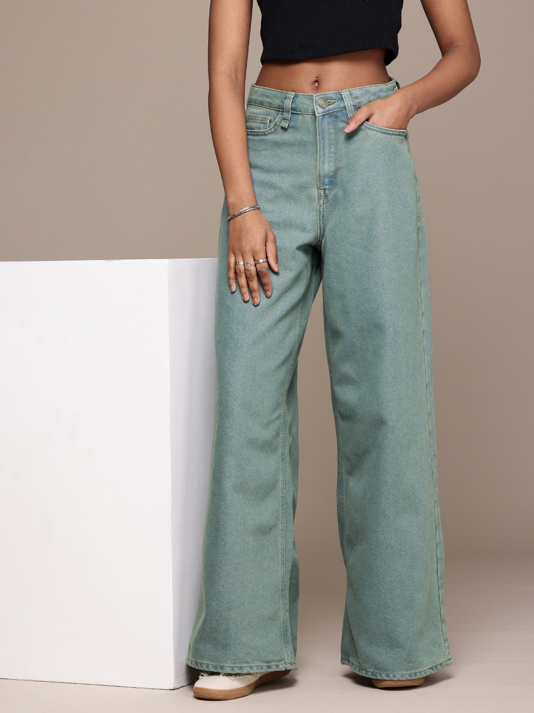 

The Roadster Life Co. Women High-Rise Palazzo Fit Light Fade Jeans, Blue