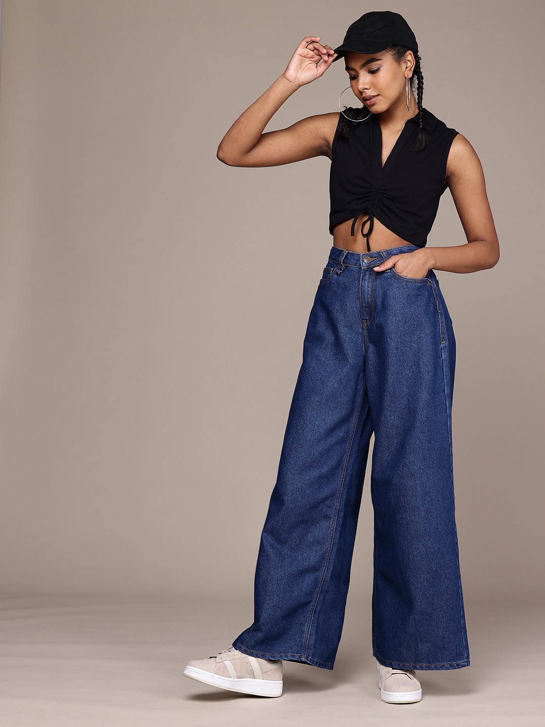 

The Roadster Life Co. Women Palazzo Fit High-Rise Jeans, Blue