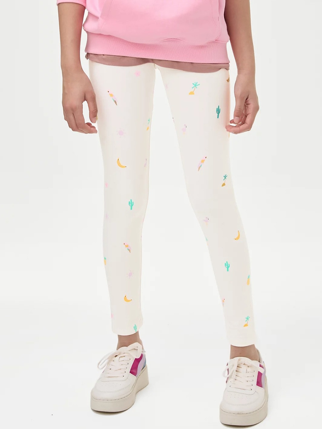 

Marks & Spencer Girls Printed Ankle-Length Leggings, White